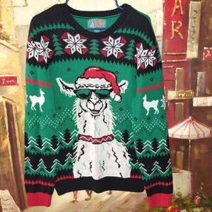 Ugly Christmas Sweater Green Llama Crewneck